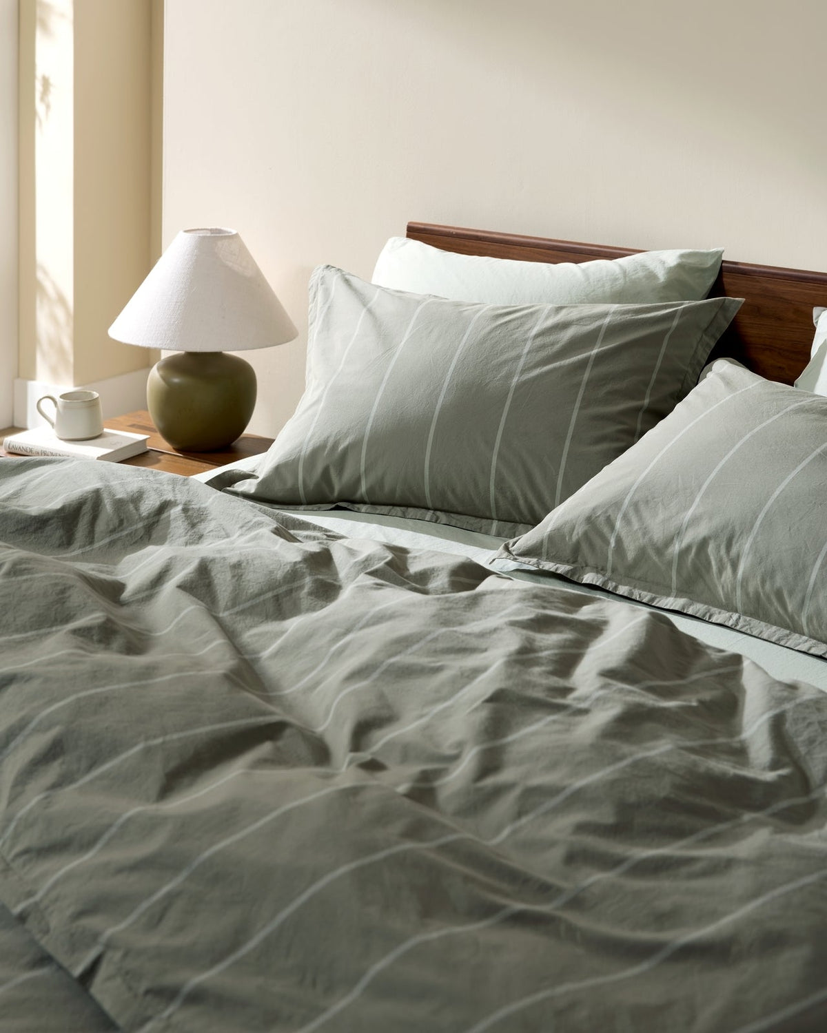 Percale Duvet Cover Set - Moss Stripe TW/XL - Image 4