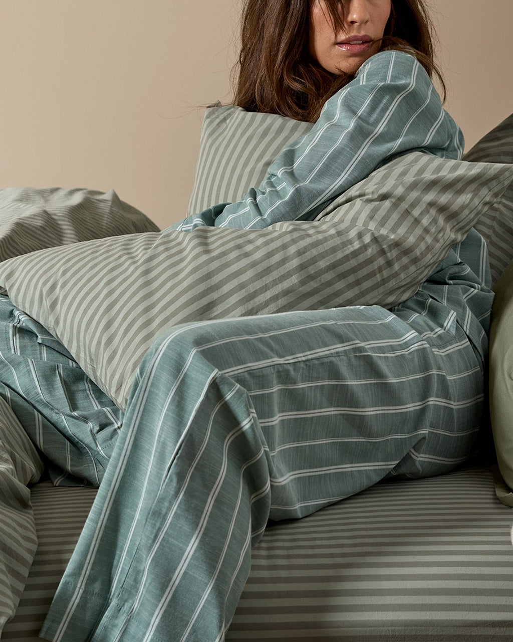 Percale Sheet Set - Moss Stripe F/Q - Image 4