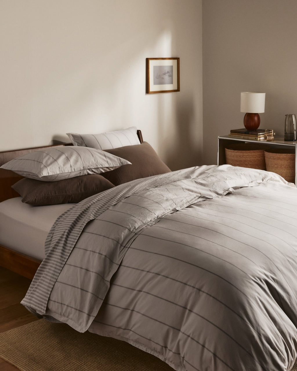 Percale Duvet Cover Set - Pebble Stripe K/CK - Image 4
